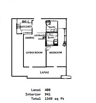 Floor Plan for Whaler 401 - Ocean Front One Bedroom, 2 Bath Condominium