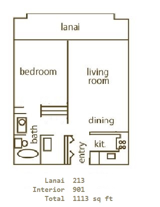 Floor Plan for Whaler 956- One Bedroom, One Bath Ocean View Condominium