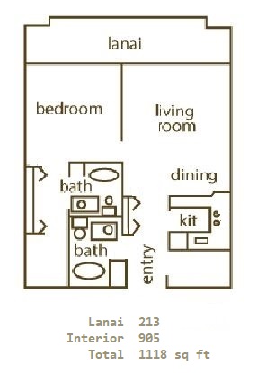Floor Plan for Whaler 411- Premium One Bedroom Two Bathroom Condominium
