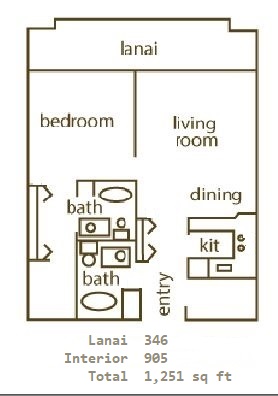 Floor Plan for Whaler 1174 - One Bedroom, Two Bath Ocean View Condominium