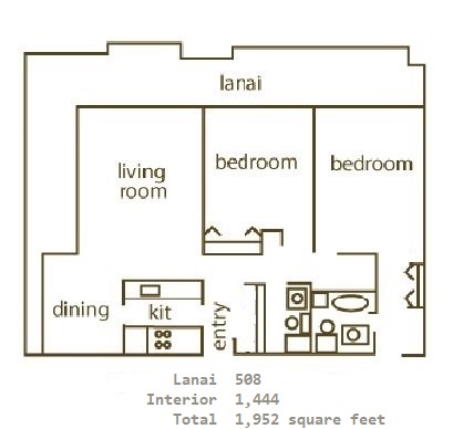 Floor Plan for Whaler 1102 - Deluxe 2 Bedroom, 2 Bath Ocean Front Condominium